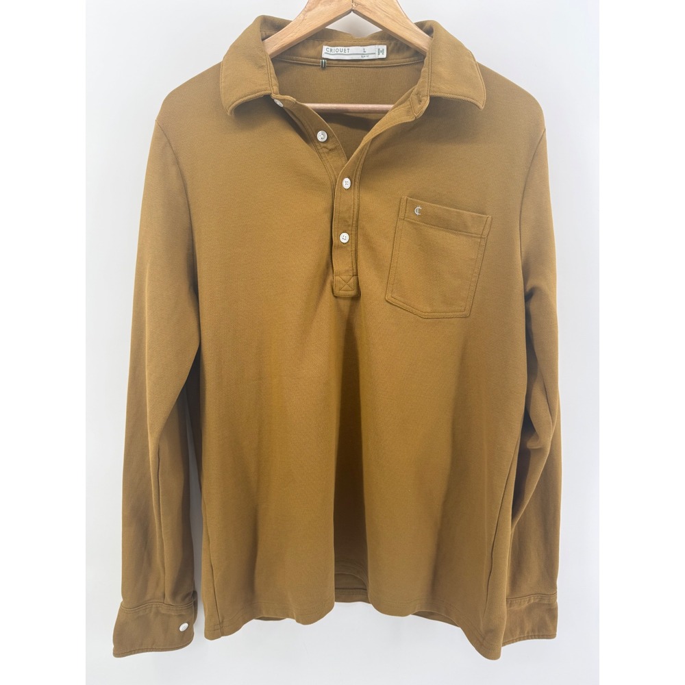 Criquet Mens Slim Fit Long Sleeve Pima Cotton Polo Shirt Mustard Yellow Large